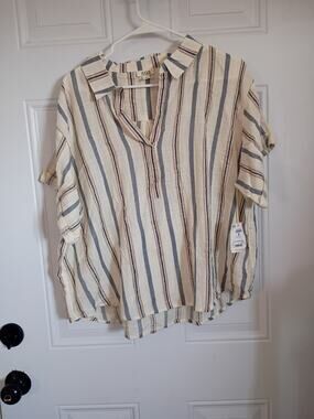 ana a new approach top Womens PXL Cream Blue Dobby Boho Style Oversized